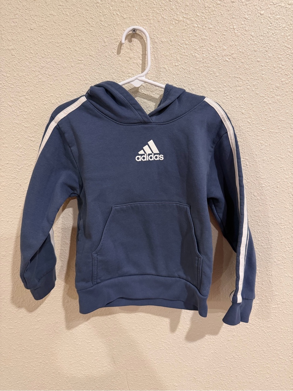 adidas Youth Hooded Sweatshirt in Navy with White Stripes